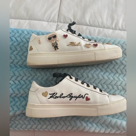 Karl Lagerfeld White Designer Sneakers Paris Cate Pin Logo Cat Size 8.5 - Picture 3 of 7